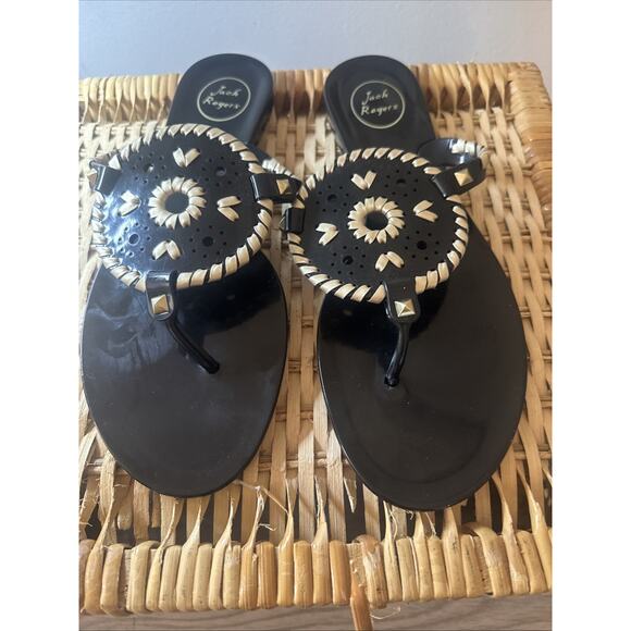 Jack Rogers Georgica Jelly Sandals Black/Gold Size 10 - Picture 2 of 8
